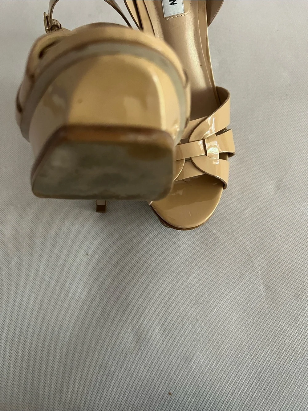 Steve Madden Beige Strappy Patent Leather Heels